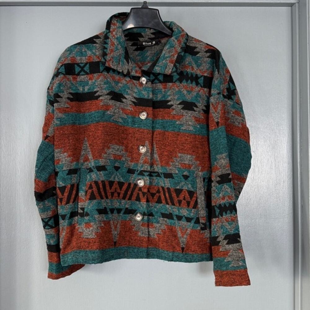 Blue B Western Aztec Button Front Rust Turquoise … - image 1